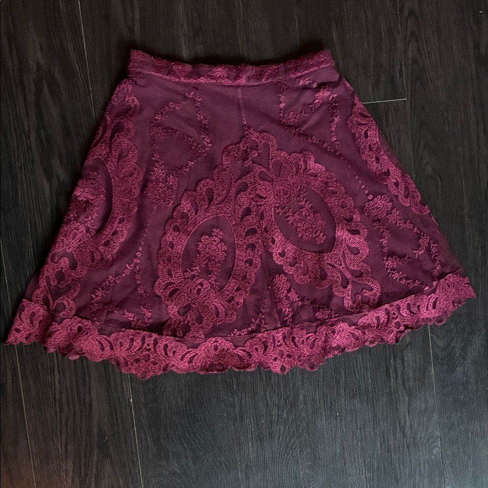 For Love And Lemons Burgundy Lace A-Line Skirt Vintage 2012